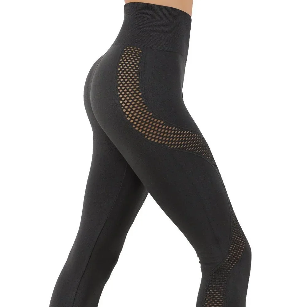 Grey yoga leggings workout pants sexy mesh - Picture 1 of 5